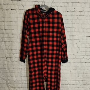 Childrens Place Red and Black Checkered Fleece Christmas ONESIE